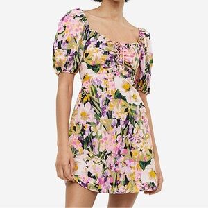 H&M puff sleeve floral mini dress size medium
